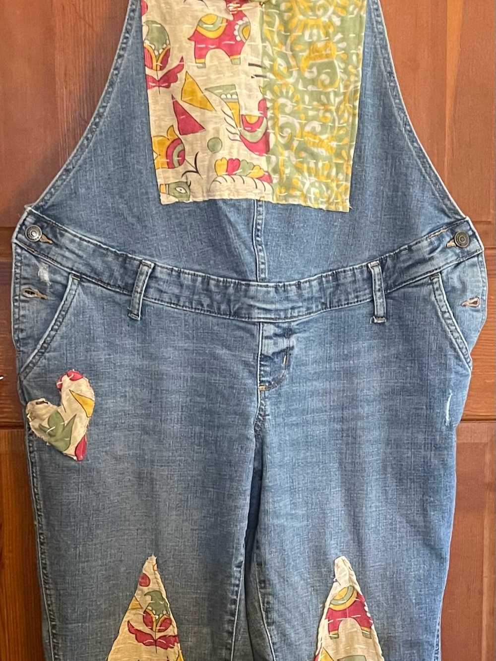 Denim Overalls with Colorful Patchwork - Blue Women Jeans